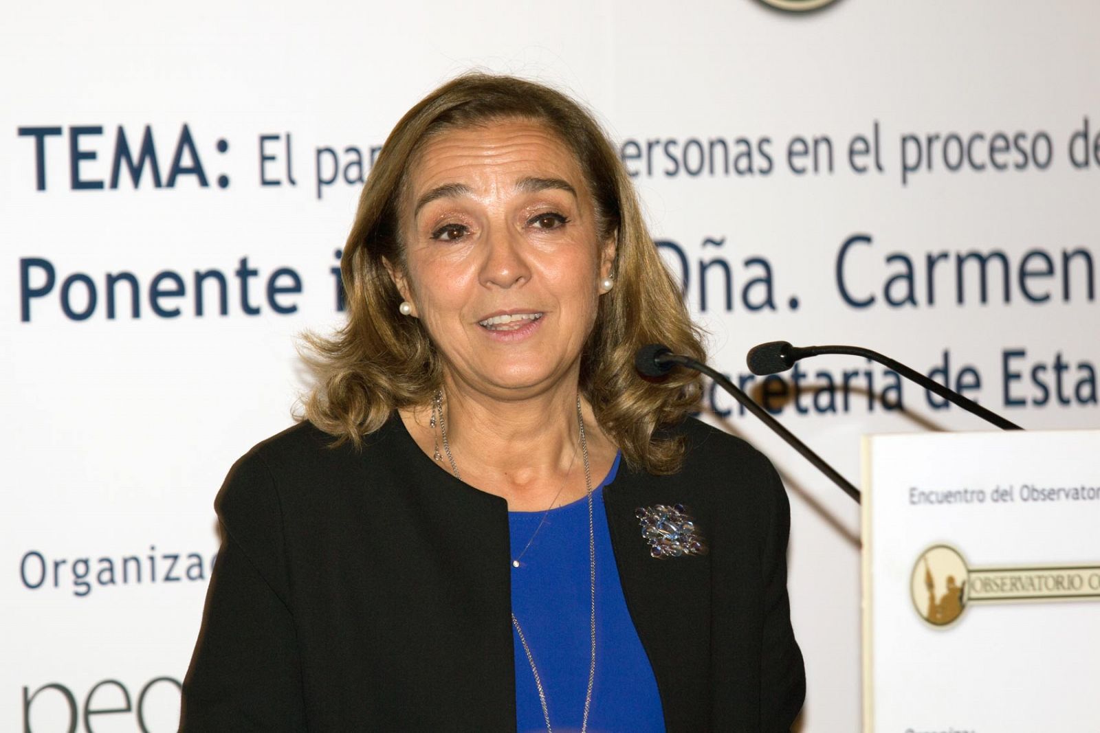 La secretaria de Estado de I+D+i, Carmen Vela, durante su conferencia en el Observatorio Colón.