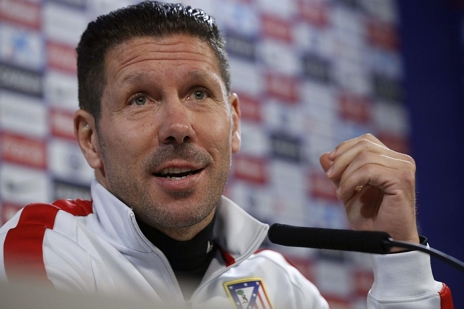 l técnico del Atlético de Madrid, Diego Pablo Simeone, en la rueda de prensa