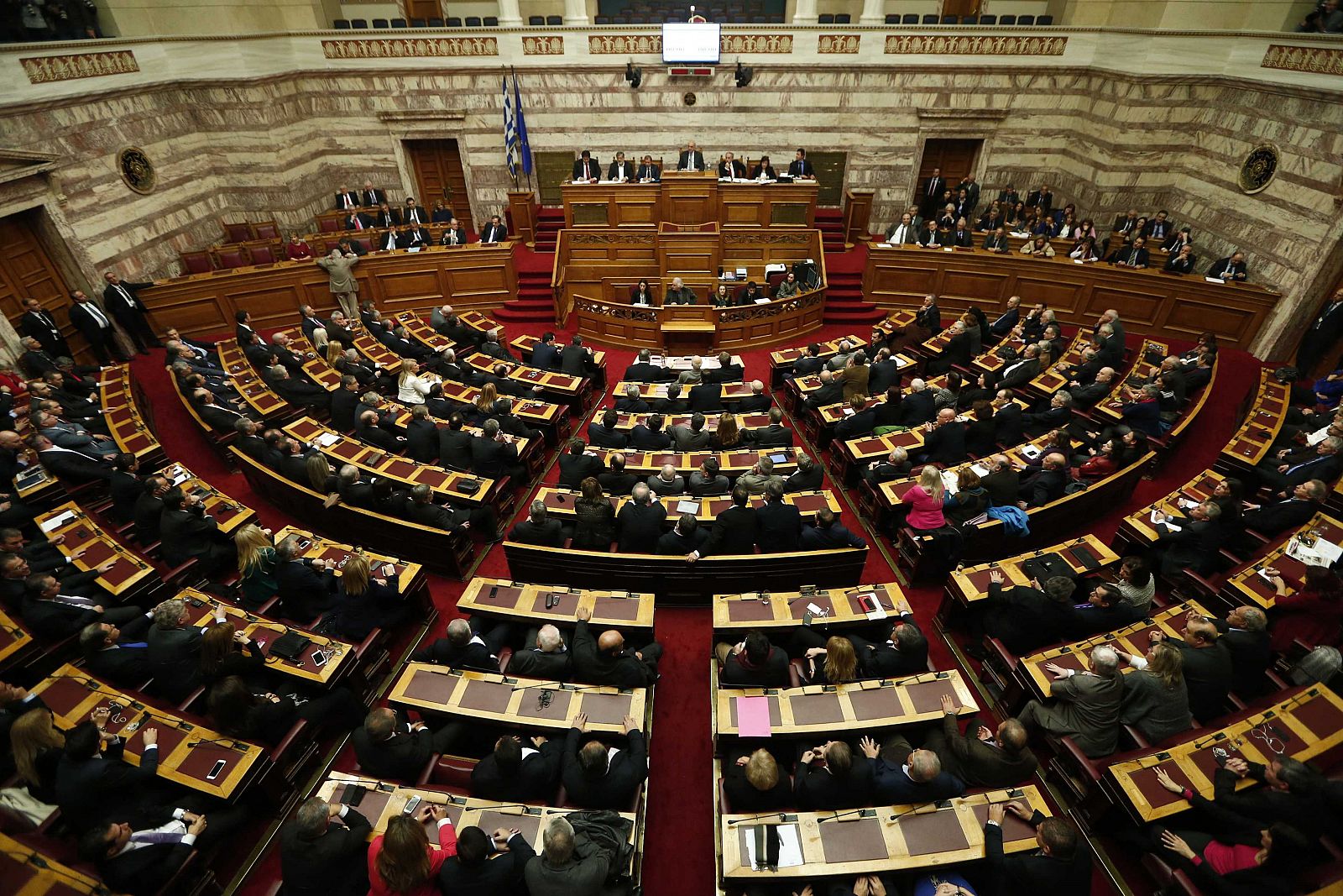 Vista general del hemiciclo durante las votaciones para elegir al presidente griego en el Parlamento en Atenas