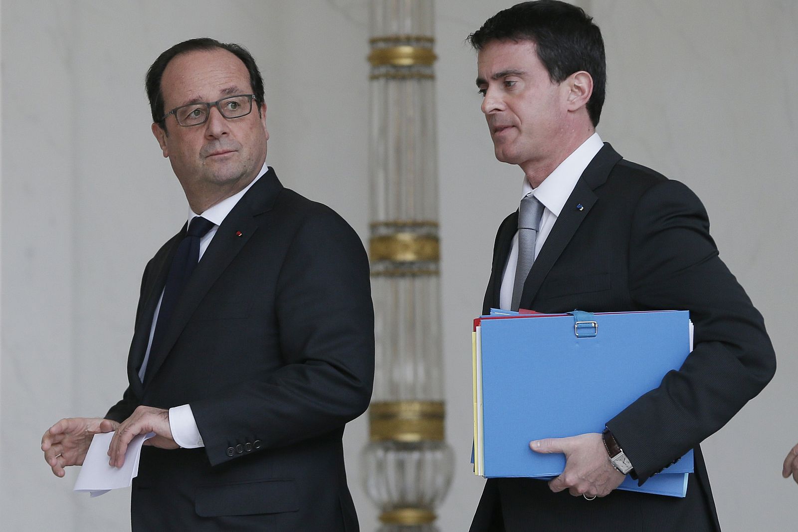 El presidente francés, François Hollande, junto a su primer ministro, Manuel Valls