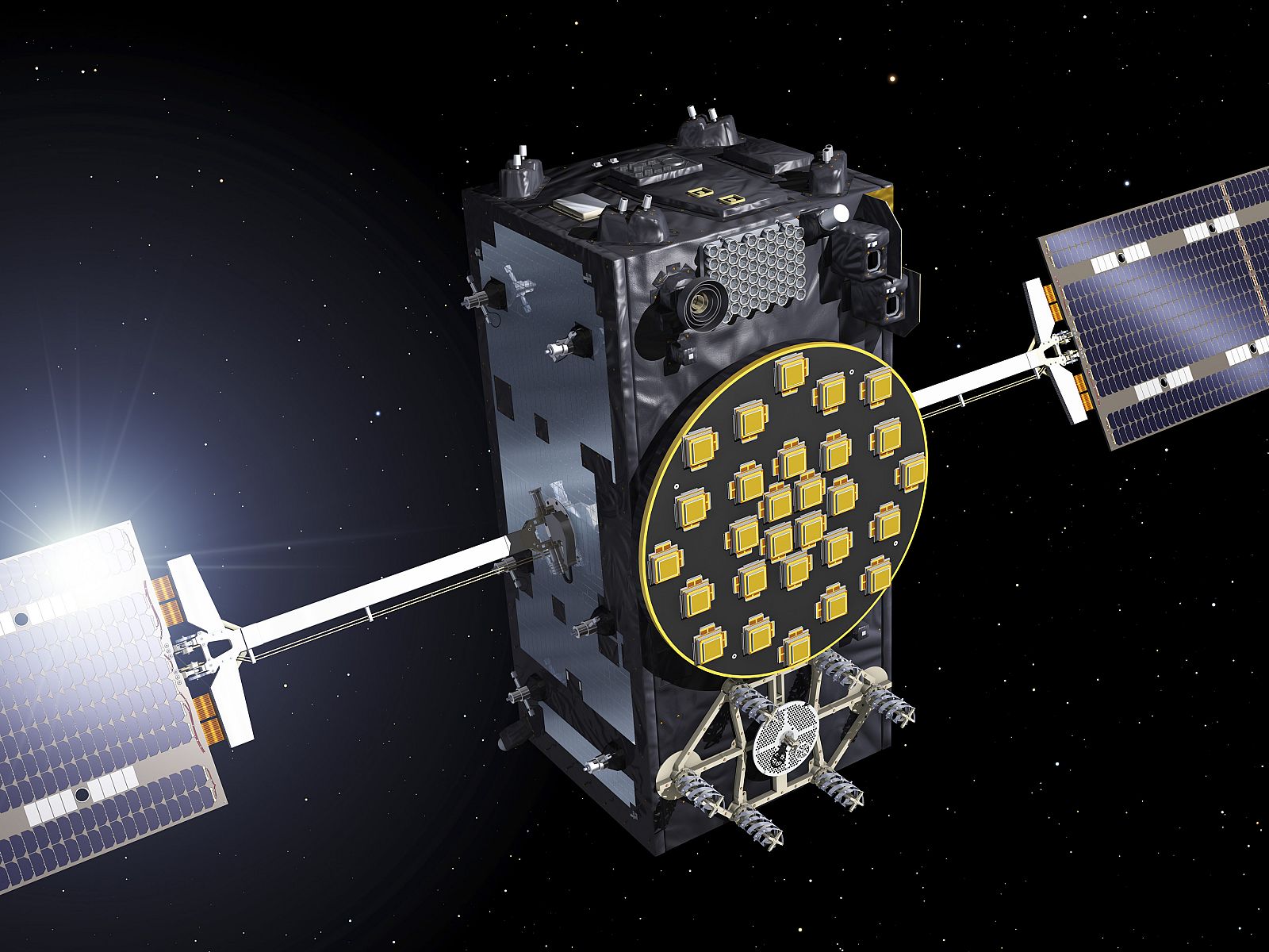 Ilustración de un satélite Galileo de la Agencia Espacial Europea con capacidad operativa completa.