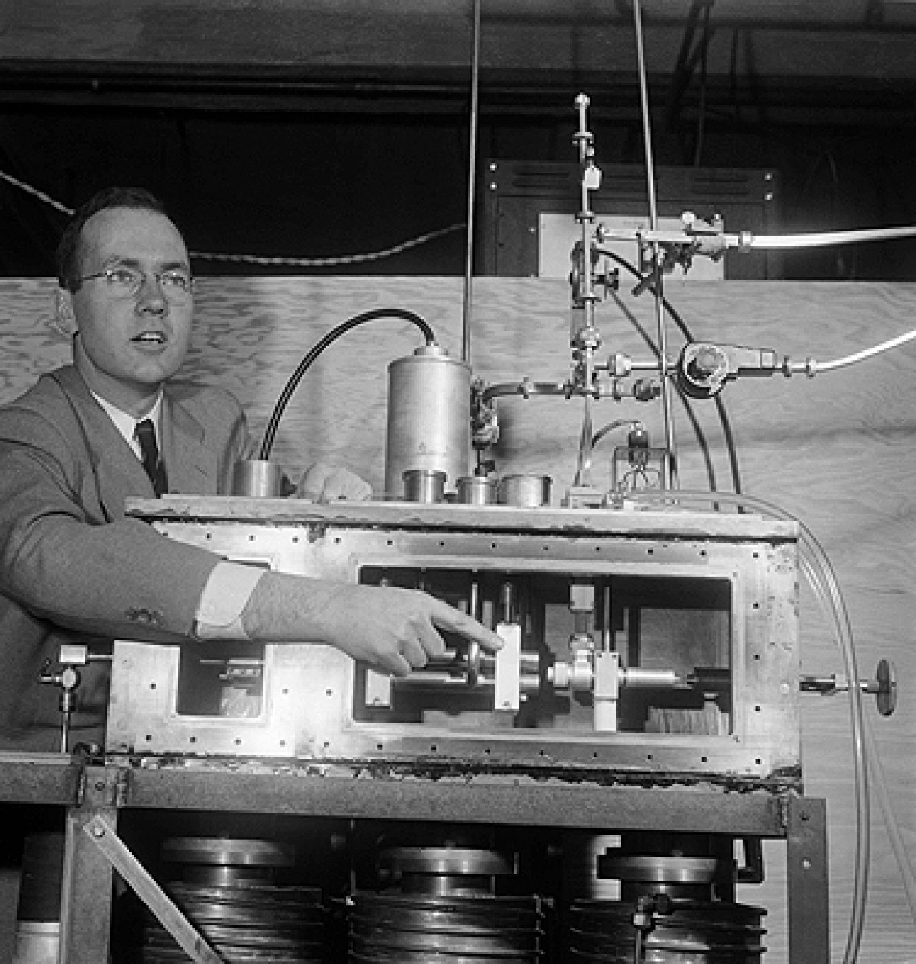 Charles Townes Operating an Atomic Clock