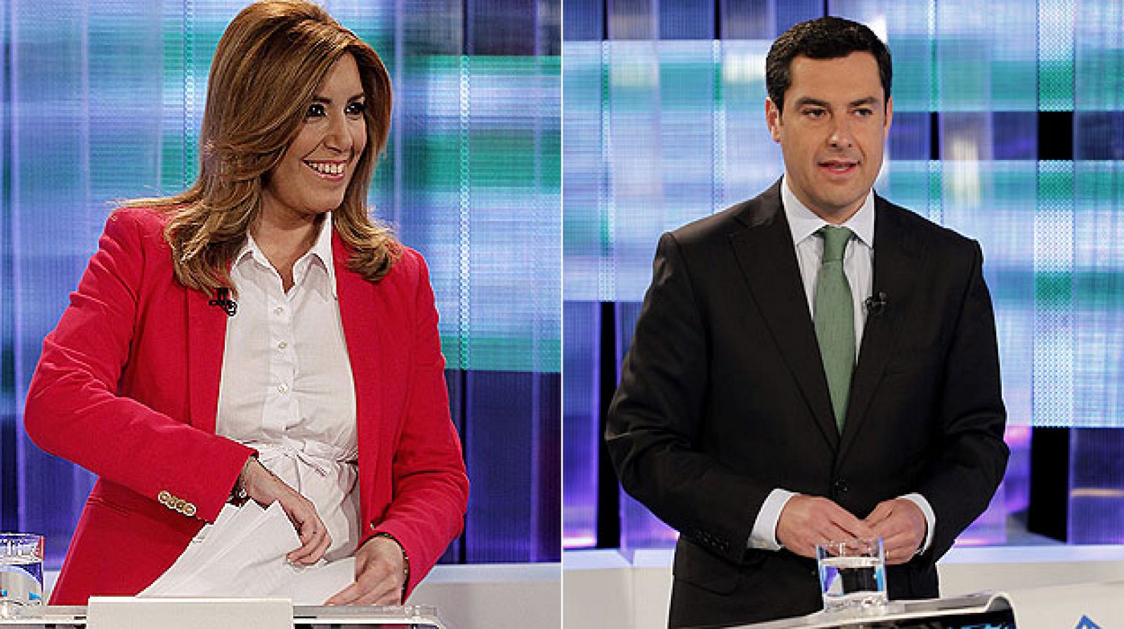 Los candidatos de PSOE, Susana Díaz, y PP, Juan Manuel Moreno, durante el debate electoral de Canal Sur.