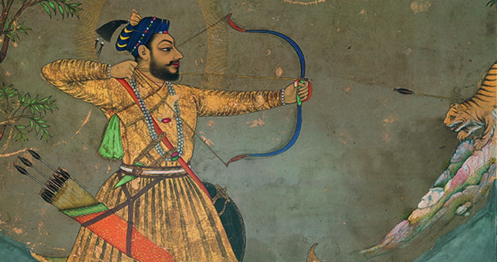 "El Sultan 'Ali 'Adil Shah II abate un tigre", Bijapur (1660)
