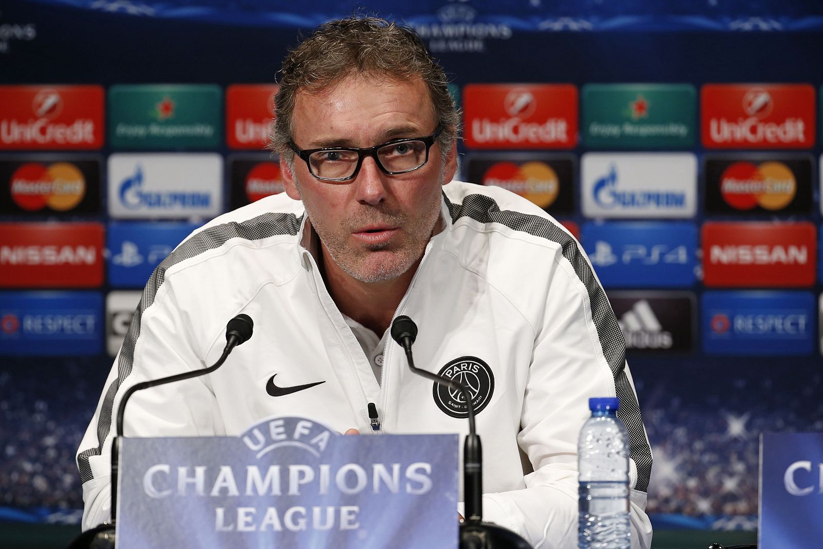 El entrenador del PSG, Laurent Blanc, en rueda de prensa