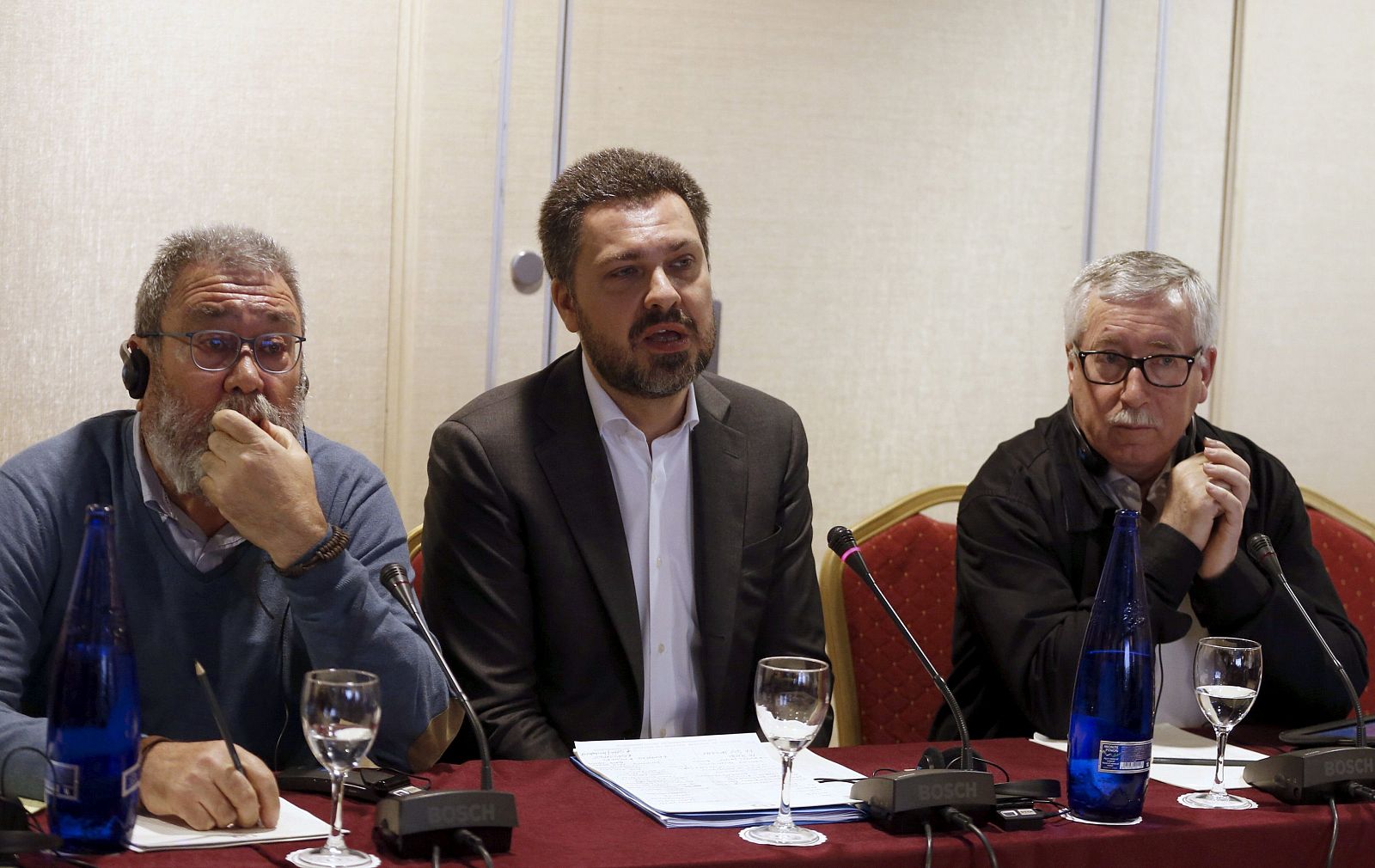 El secretario general de UGT, Cándido Méndez, y el secretario general de CC.OO., Ignacio Fernández Toxo, durante la Conferencia Sindical Europea