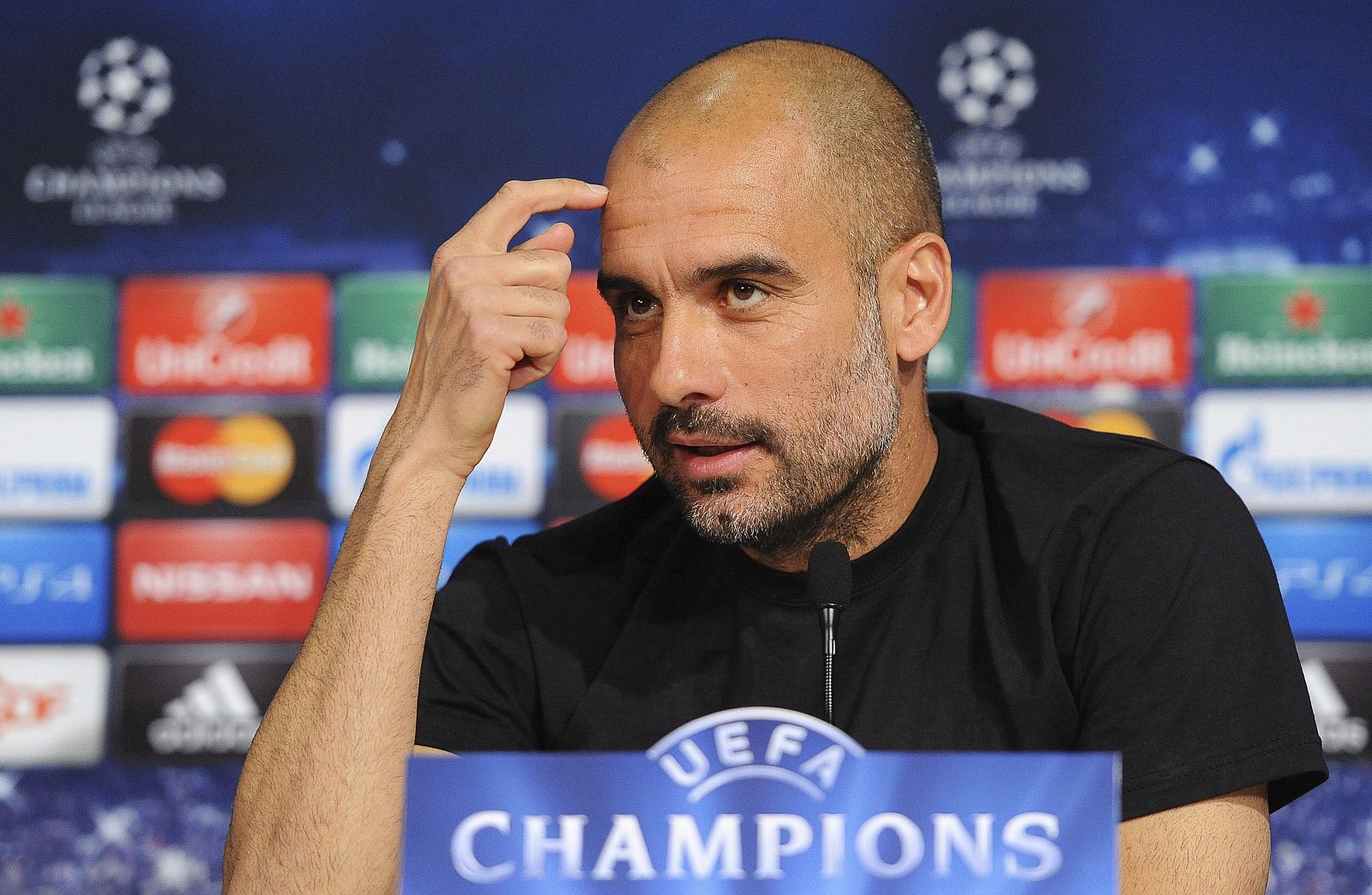 El entrenador del Bayern de Múnich, Josep Guardiola, en rueda de prensa.