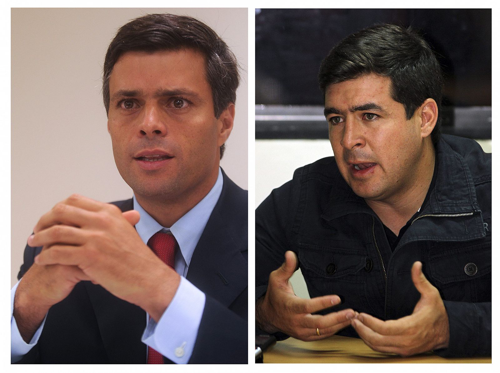Fotografías de archivo de los líderes opositores venezolanos Leopoldo López (i) y Daniel Ceballos (d).