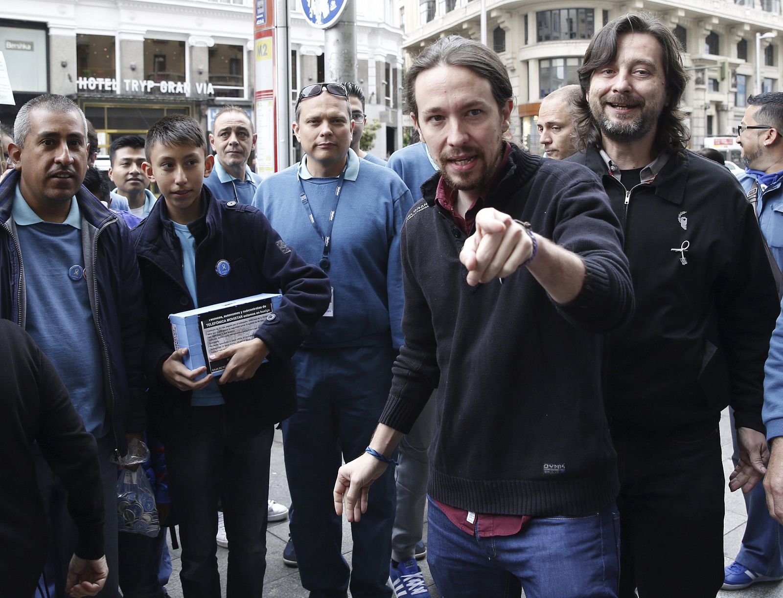 PABLO IGLESIAS EN UNA CONCENTRACIÓN DE TÉCNICOS DE LA SUBCONTRATA DE TELEFÓNICA