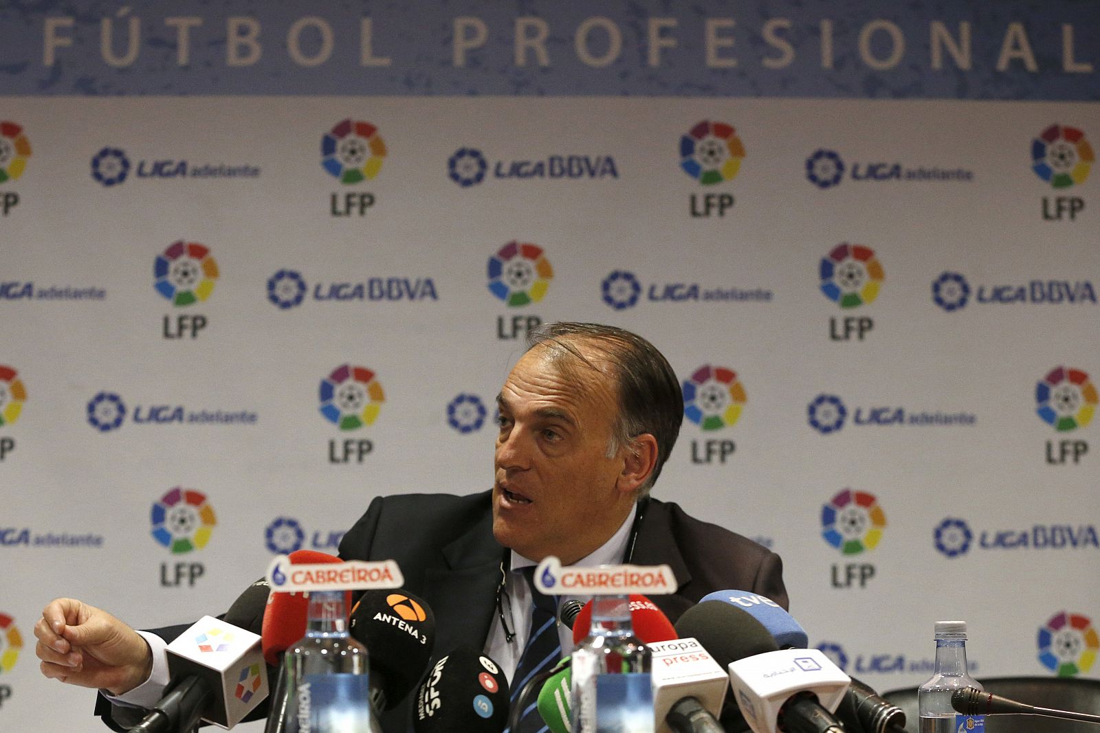 El presidente de la Liga de Fútbol Profesional, Javier Tebas.