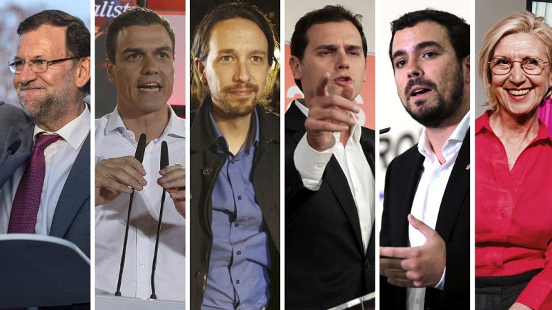 Rajoy, Pedro Sánchez, Pablo Iglesias, Albert Rivera, Garzón y Rosa Díez.