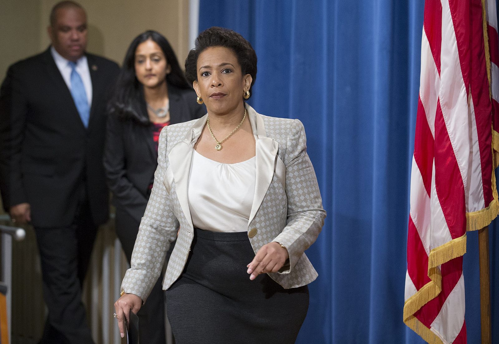 La fiscal general estadounidense, Loretta Lynch, en la rueda de prensa de este viernes