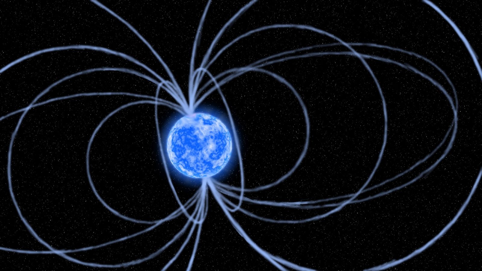 Recreación de un magnetar, una estrella de neutrones con  grandes y fuertes campos magnéticos.