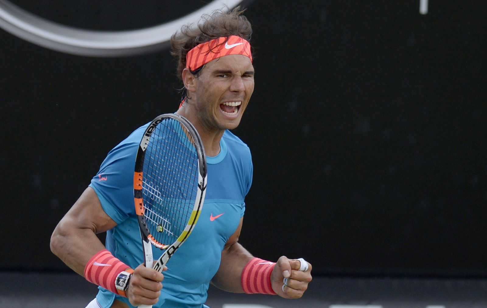 Nadal celebra un punto en su partido de semifinales ante Monfils.