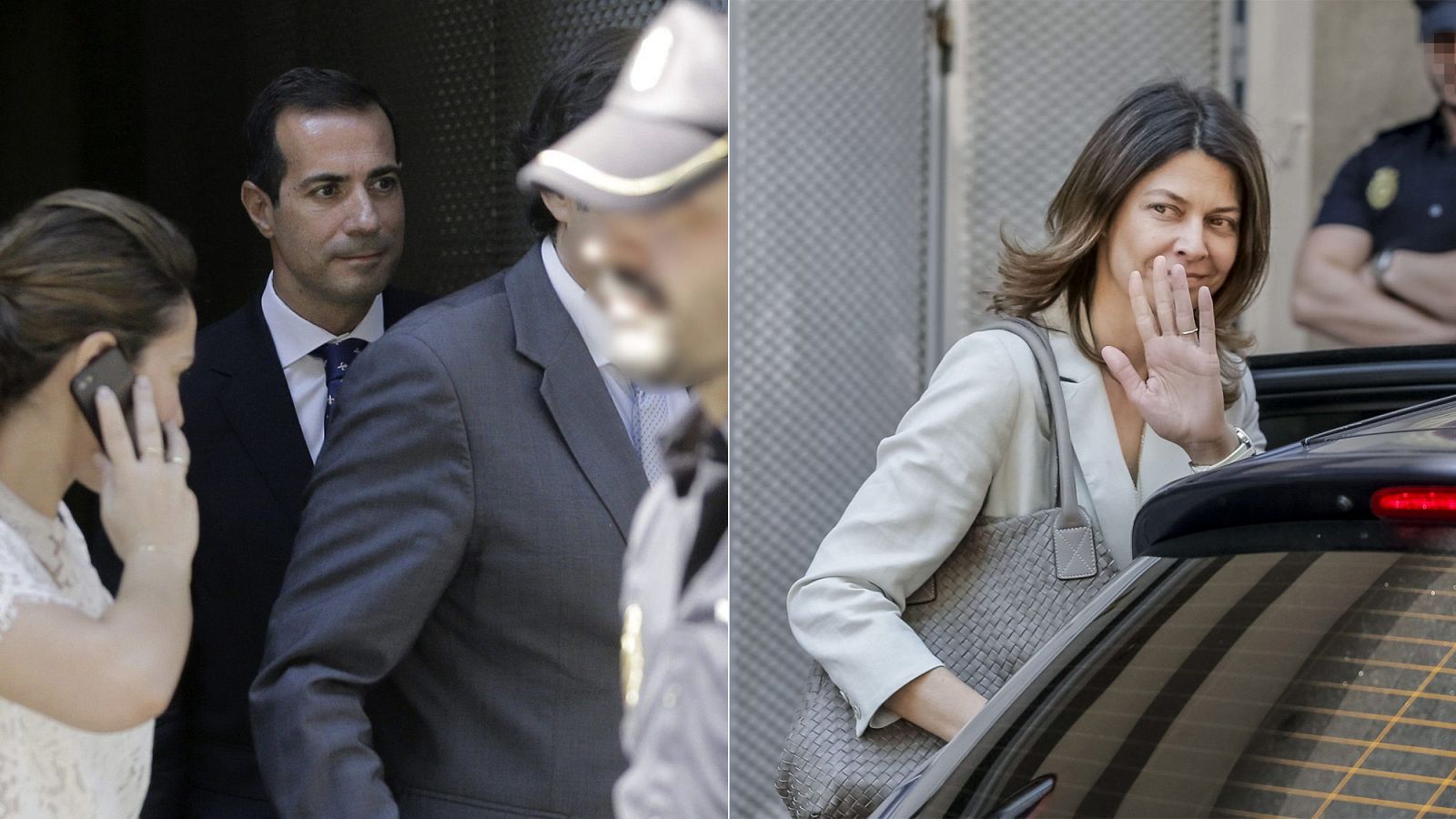 Los exconsejeros madrileños Salvador Victoria y Lucía Figar, a su salida de la Audiencia Nacional.