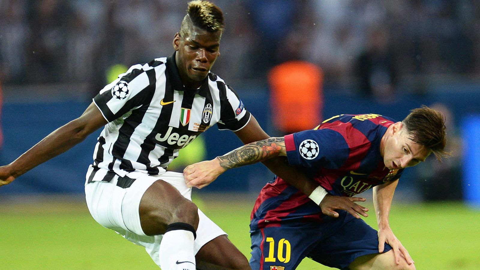 Paul Pogba, ante Messi en la pasada final de la Champions entre Barça y Juventus / EFE