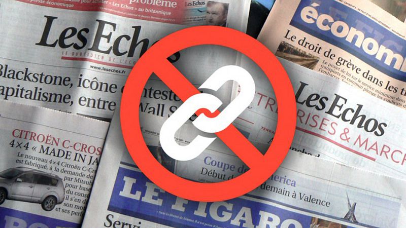 Imagen de prensa con una ilustración de prohibición del enlace publicada por Julia Reda en su blog.