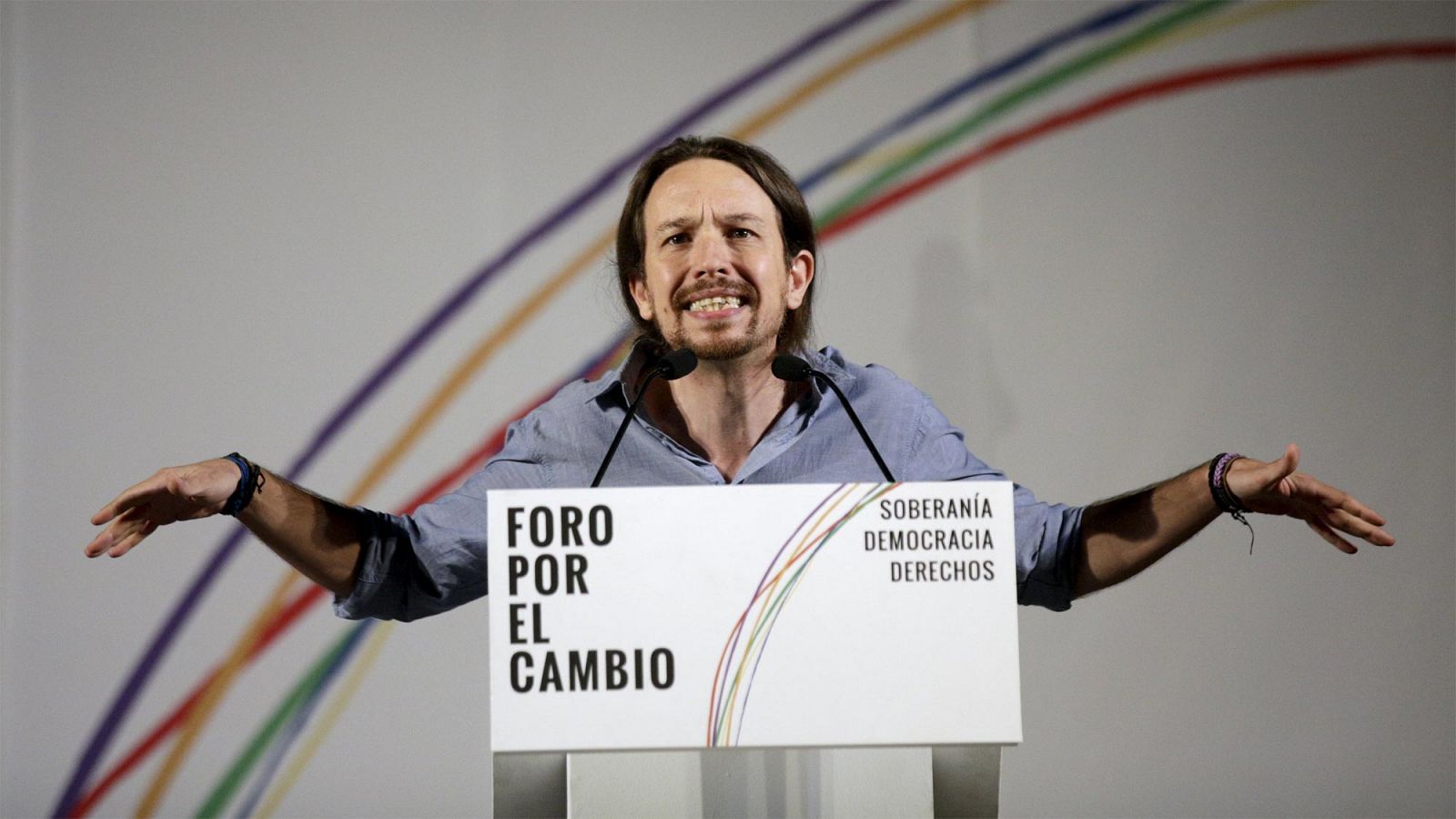 El secretario general de Podemos, Pablo Iglesias, en el Foro por el Cambio celebrado por su formación.