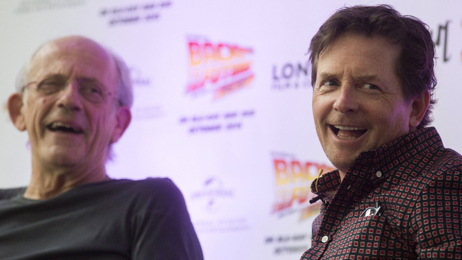 Los actores Christopher Lloyd y Michael J. Fox en la Film & Comic-Con de Londres