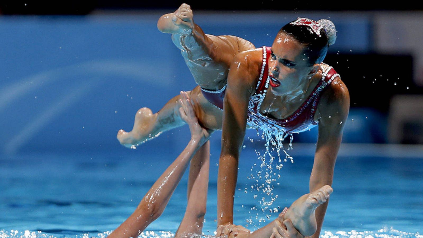 El equipo de sincronizada en el Mundial de Barcelona
