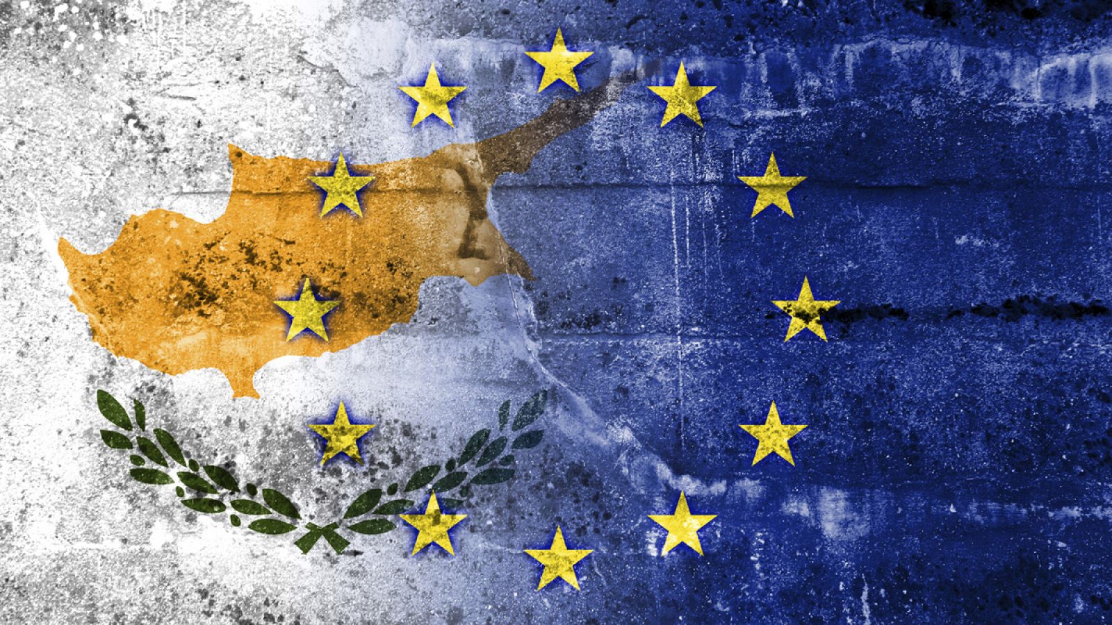 Montaje del mapa de Chipre con la bandera de la UE