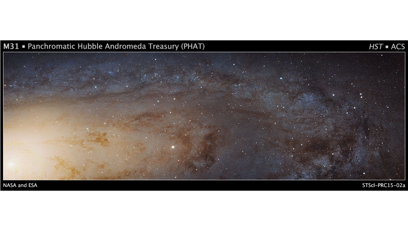 Esta imagen es una extensa vista desde arriba de una porción de la galaxia Andrómeda (M31)