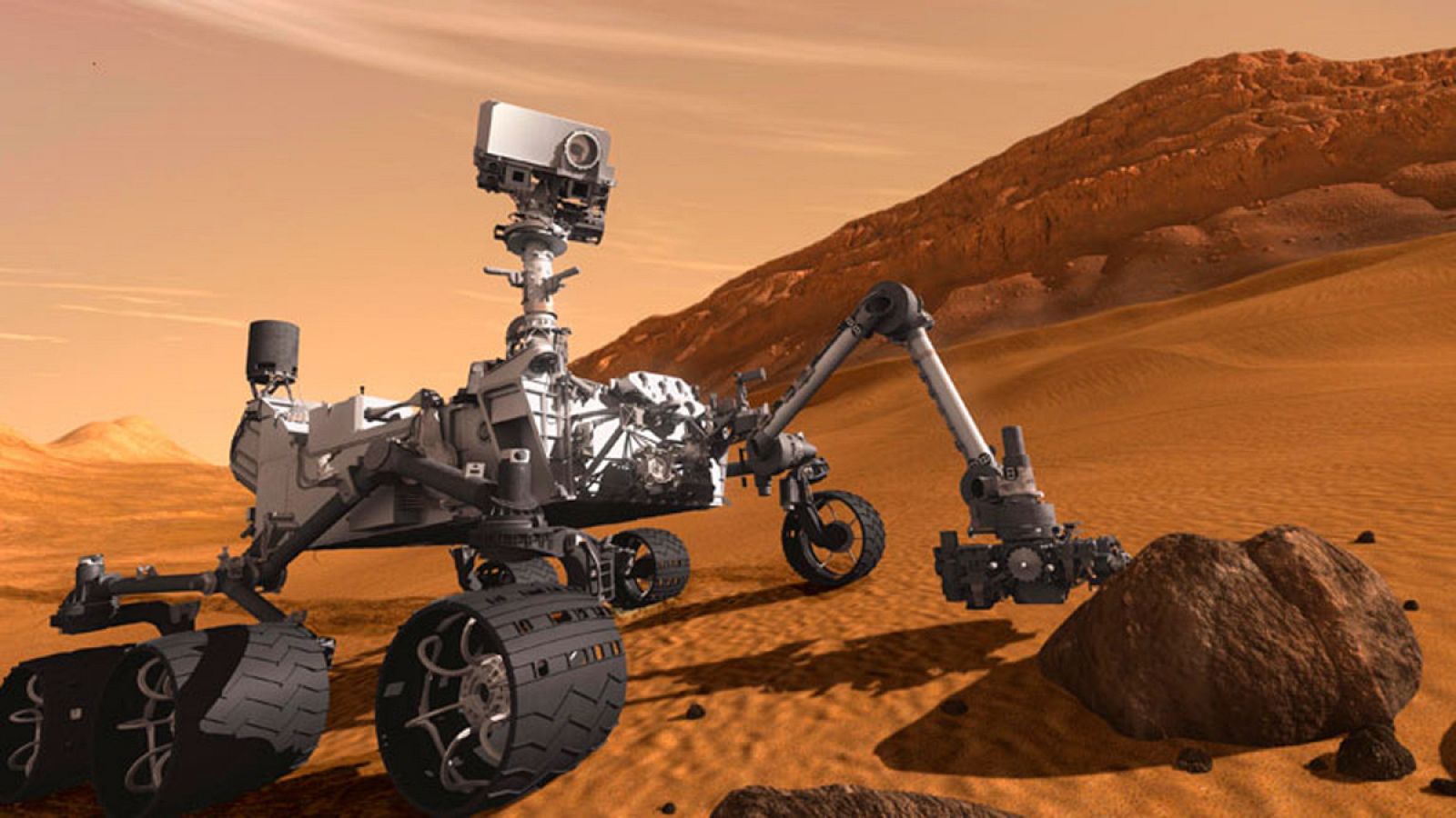 Reconstrucción de el robot Curiosity en la superficie de Marte