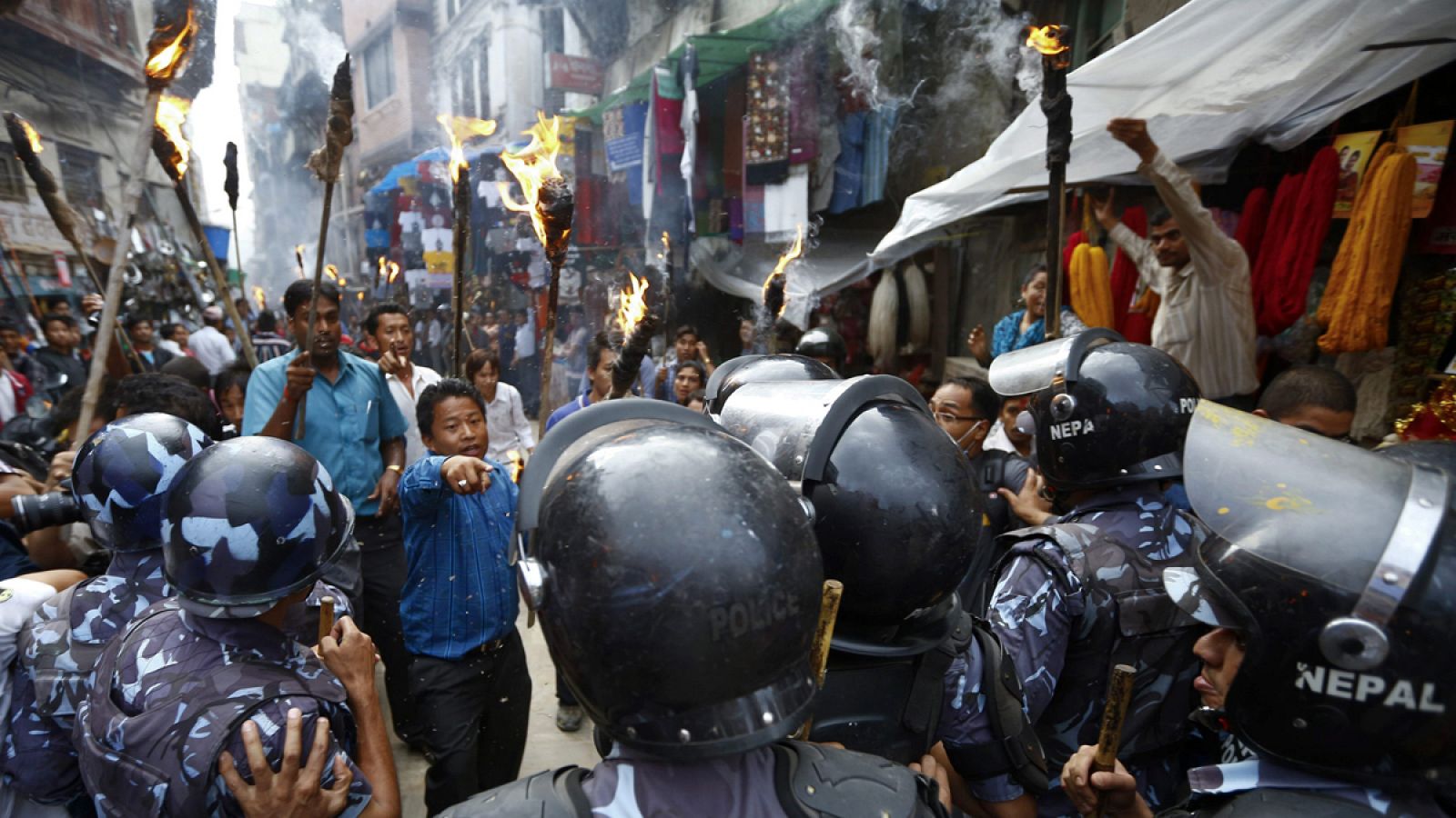 Imagen de archivo de una protesta contra el borrador de la nueva Constitución a mediados de agosto  en Nepal