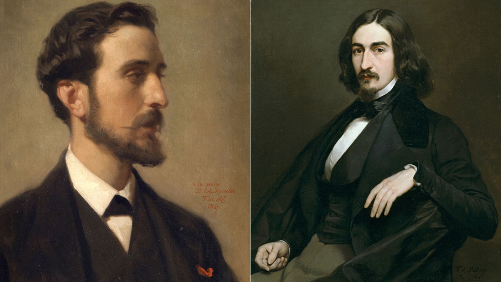 Retratos de 'El pintor Eduardo Rosales' (1867) y 'El pintor Carlos Luis de Ribera' (1839), de Federico de Madrazo.