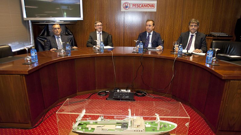 Junta de accionistas de Pescanova. En la imagen, los miembros del consejo, Alejandro Legarda, Fernando Herce, Diego Fontán y César Mata