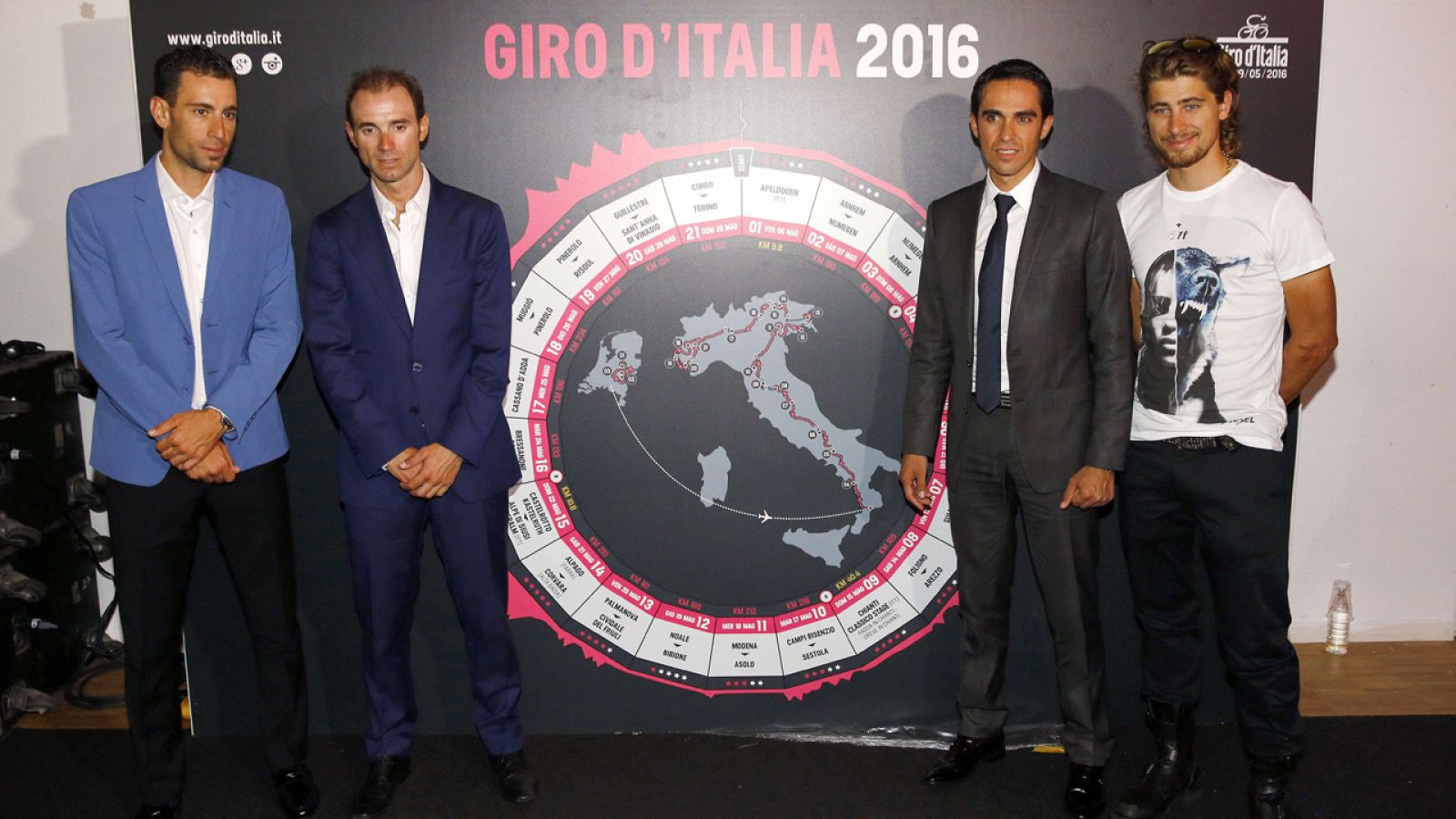 Nibali, Valverde, Contador y Sagan en la presentación del Giro.