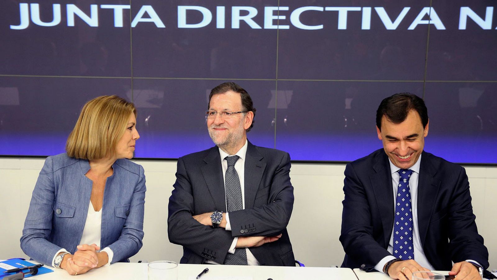 El presidente del PP Mariano Rajoy y la secretaria general de esta formación política María Dolores de Cospedal