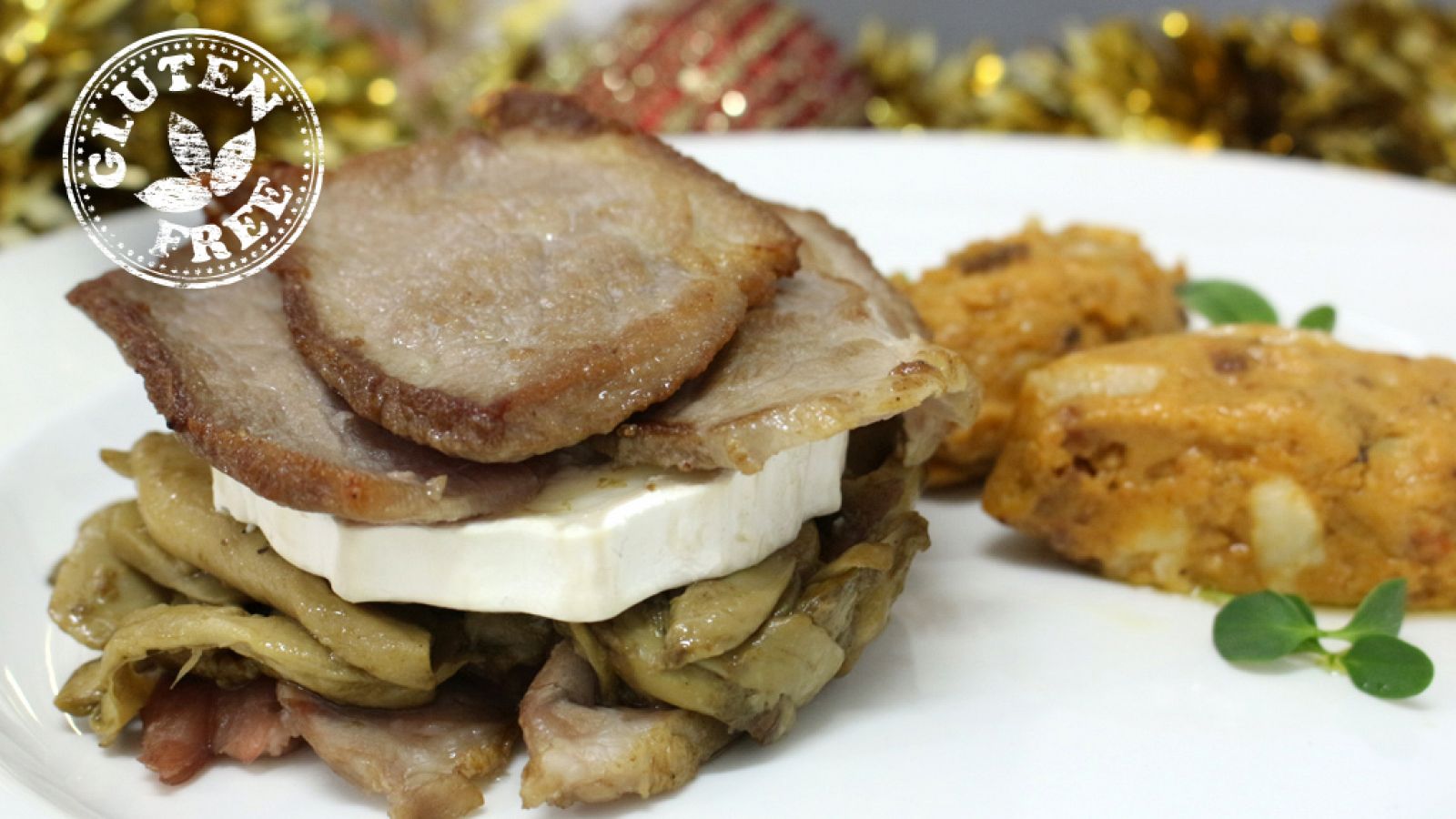 Presa a la sal con queso y boletus sin gluten para casiones de fiesta