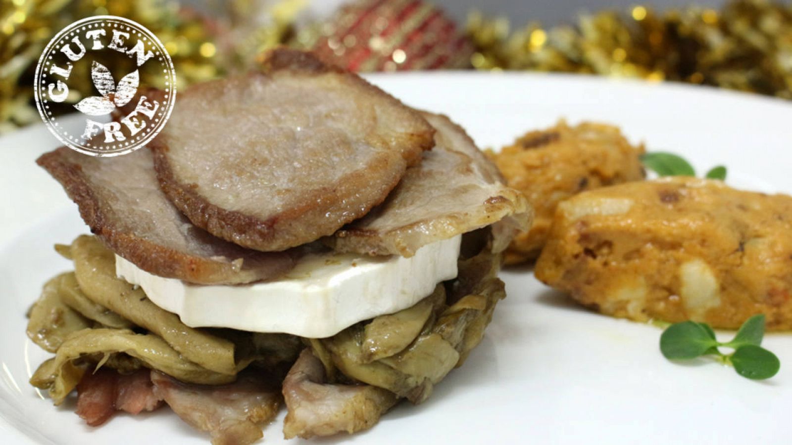 Presa a la sal con queso y boletus sin gluten para casiones de fiesta