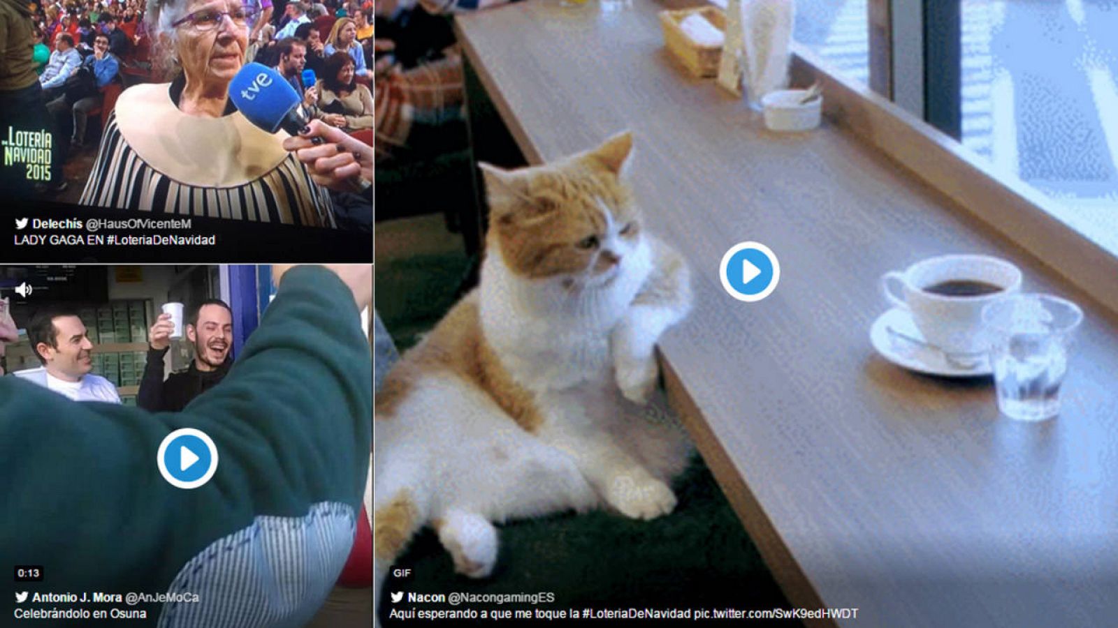 Algunos de los tuits generados durante la retransmisión de la Lotería de Navidad 2015