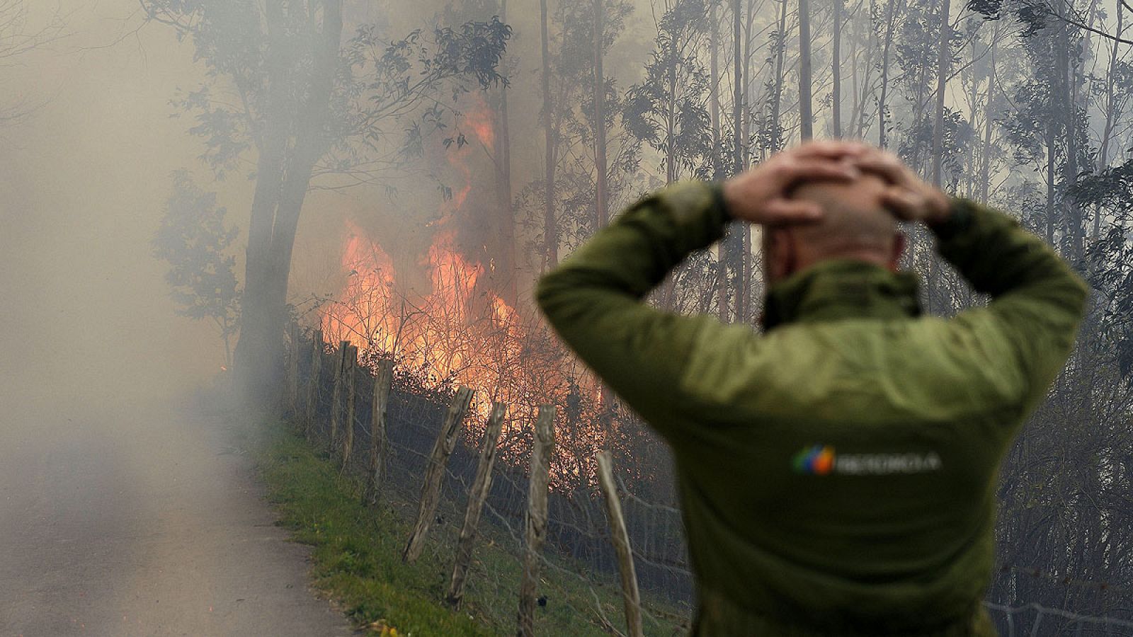 Uno de los incendios forestales en los montes próximos a la localidad cántabra de Viernoles