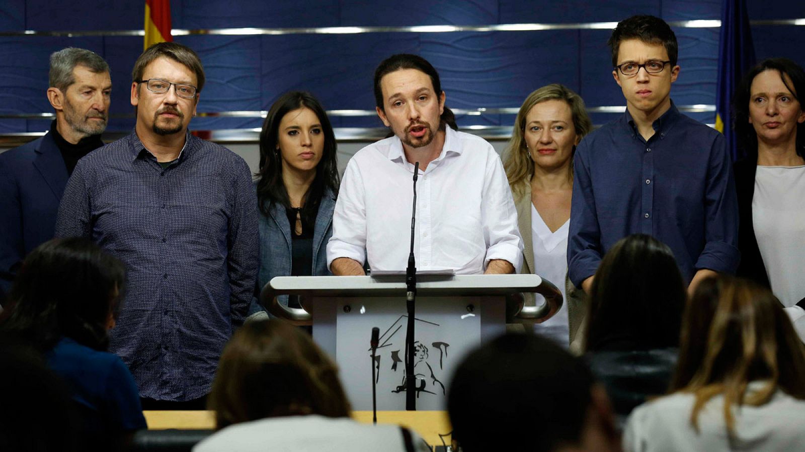 Pablo Iglesias y otros líderes de Podemos, en el Congreso