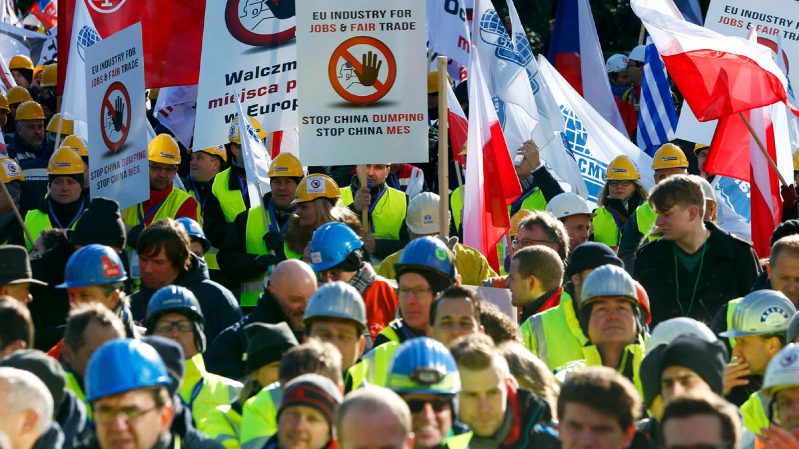 Manifestación de los trabajadores del acero en Bruselas