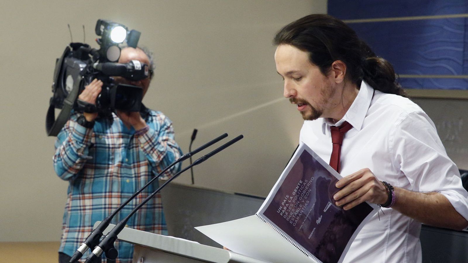 El secretario general de Podemos, Pablo Iglesias, en la presentación de su propuesta de Gobierno