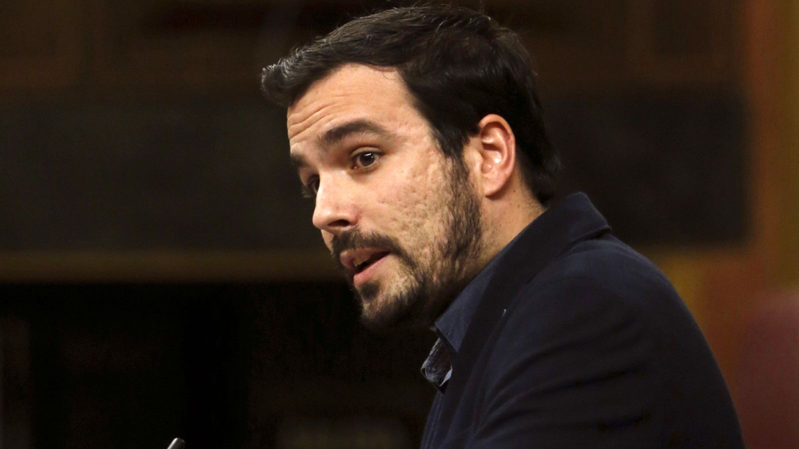 El portavoz de IU, Alberto Garzón, durante su intervención en el Congreso de los Diputados