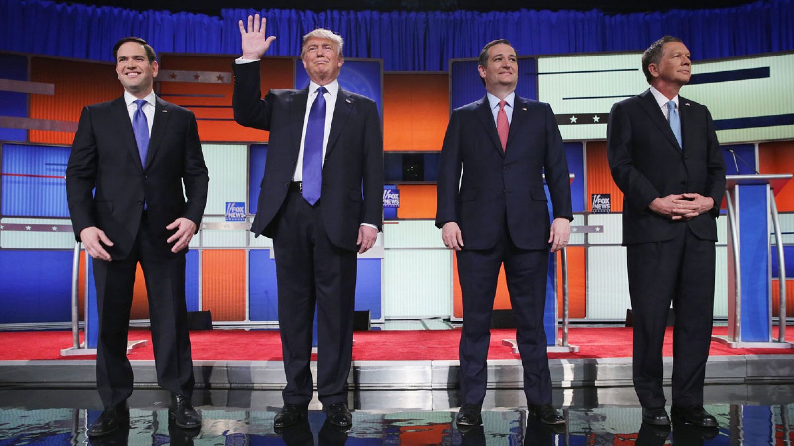 De izquierda a derecha: Marco Rubio, Donald Trump, Ted Cruz y John Kasich en el debate republicano celebrado este jueves, 3 de marzo, en Detroit,