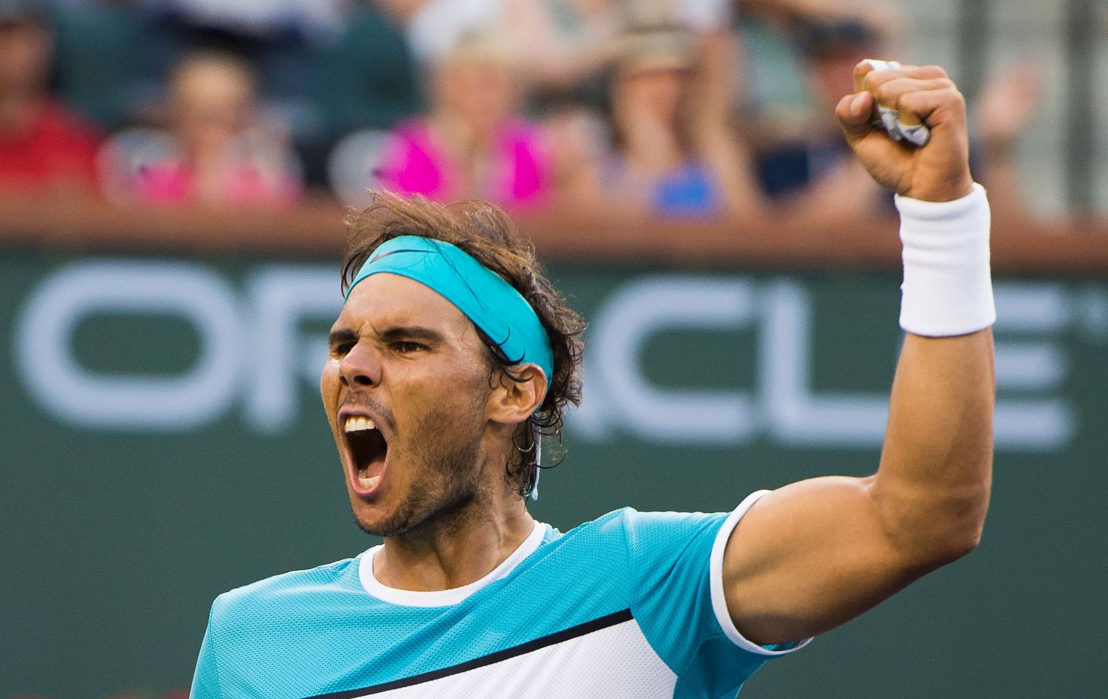 Rafa Nadal celebra su triunfo ante el japonés.