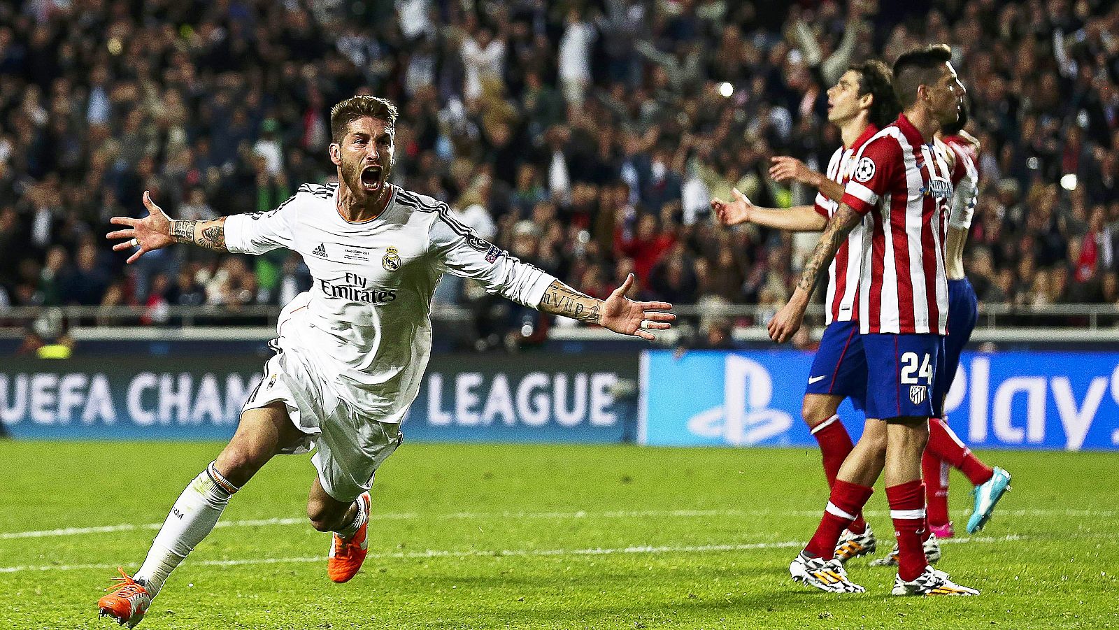 Sergio Ramos, tras marcar el gol del empate en la final de la Champions de 2014 ante el Atlético.