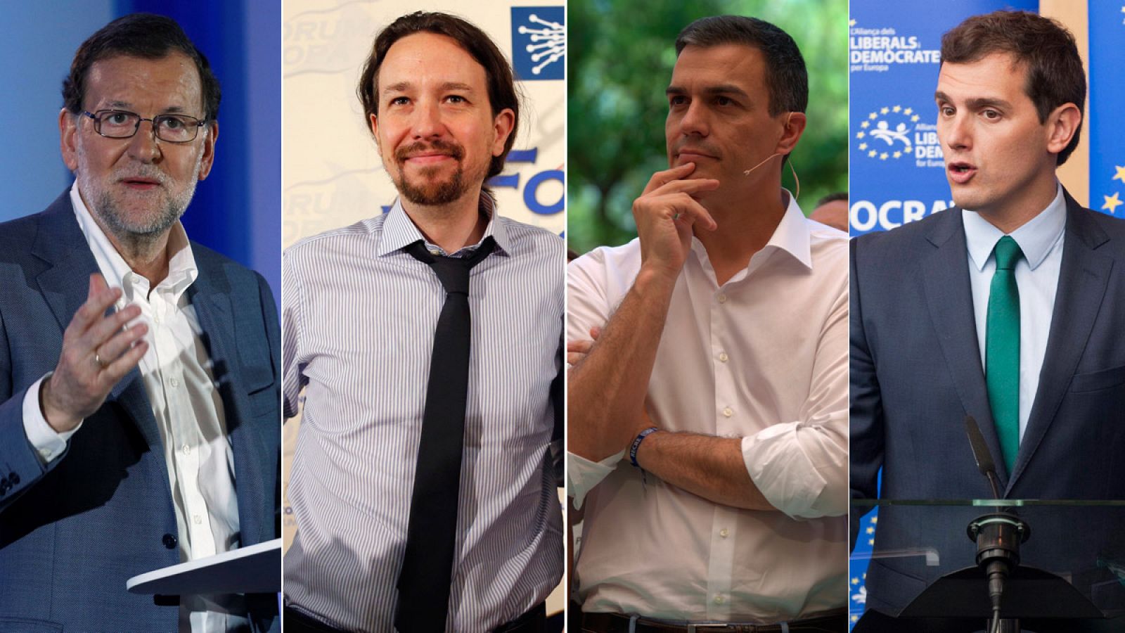 Mariano Rajoy (PP), Pablo Iglesias (Unidos Podemos), Pedro Sánchez (PSOE) y Albert Rivera (Ciudadanos)