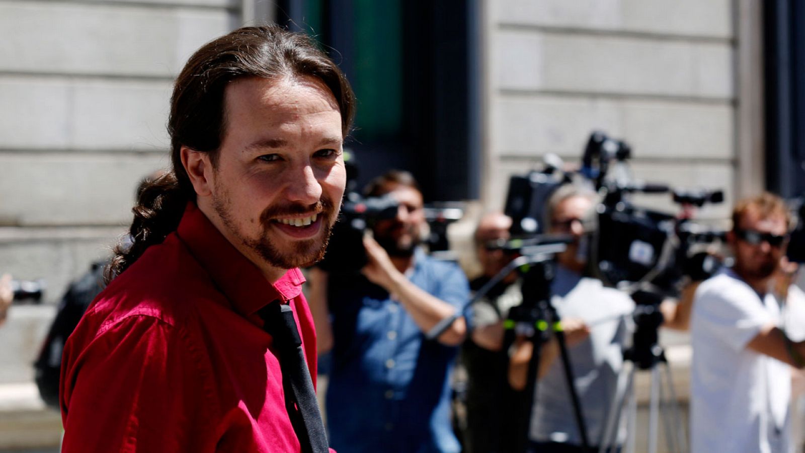 El candidato de Unidos Podemos a la Monclo, Pablo Iglesias, el pasado lunes ante el Congreso