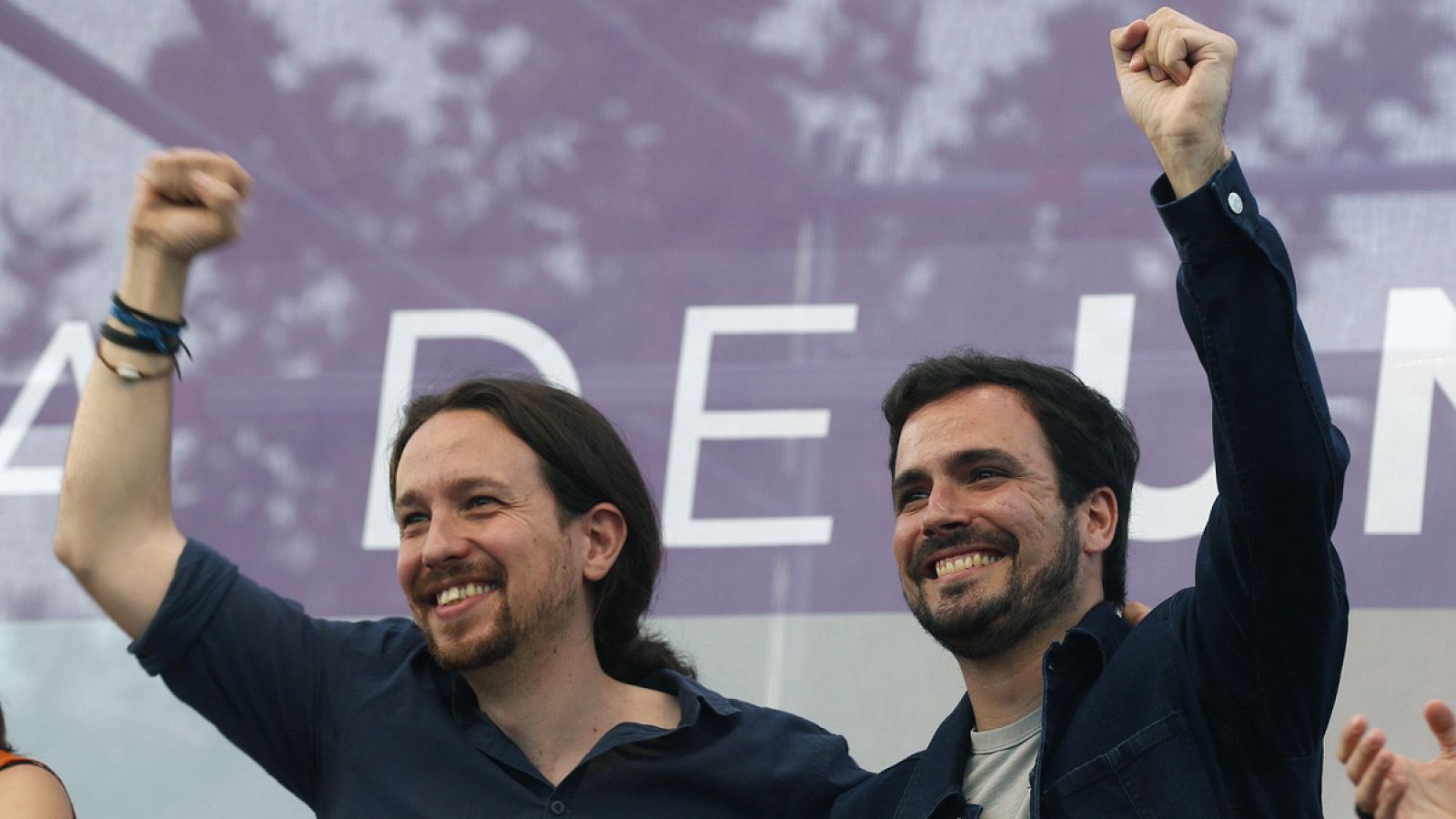 Iglesias y Garzón, en el mitin de cierre de campaña.