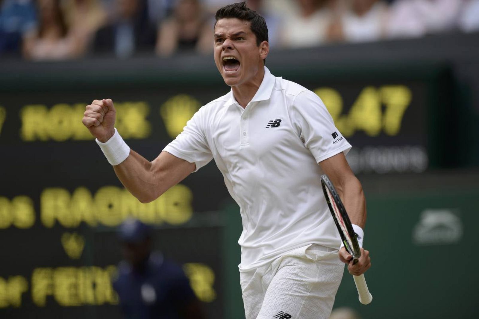 Raonic celebra un punto ante Federer