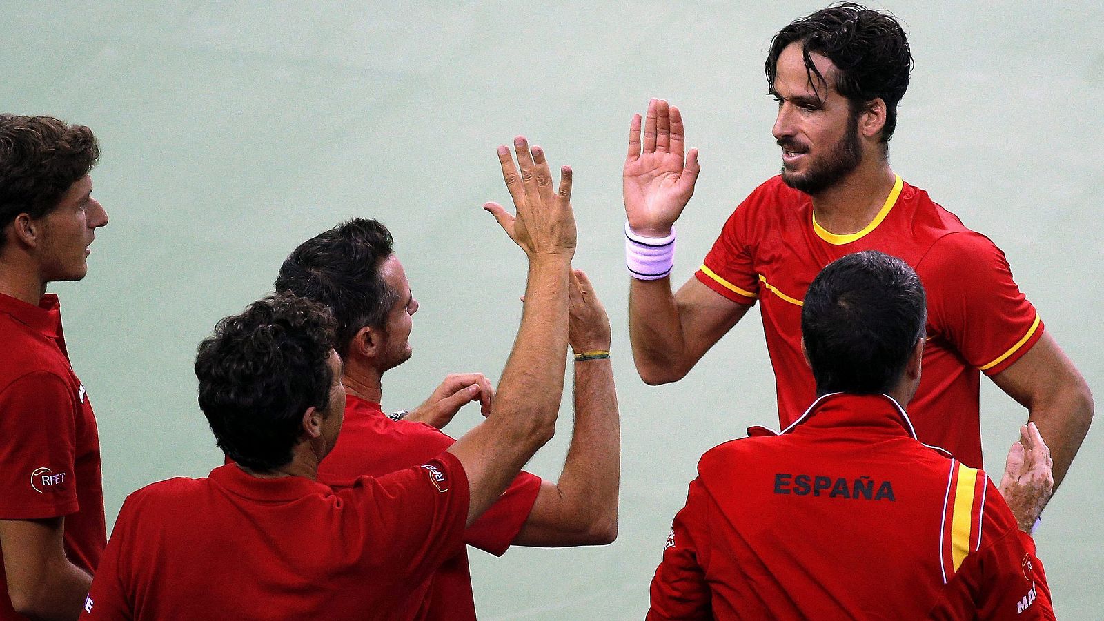 El equipo español de la Davis, en la eliminatoria contra Rumanía.