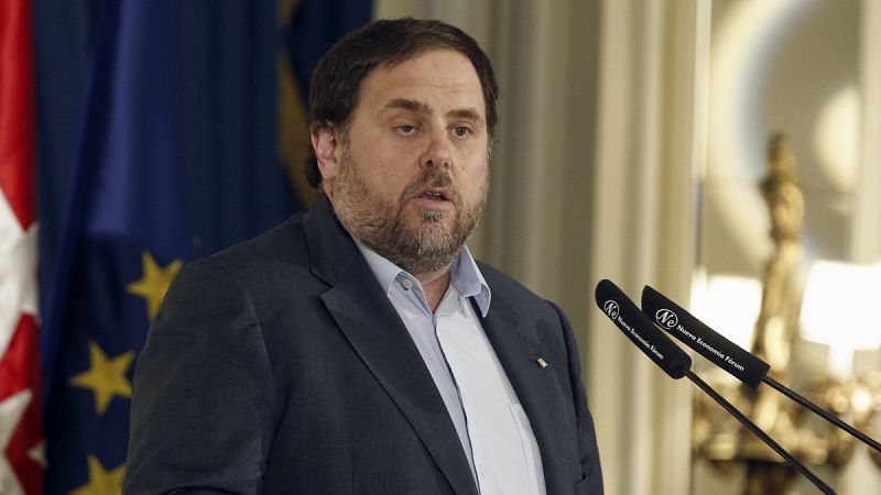 El vicepresidente catalán, Oriol Junqueras, interviene en un desayuno informativo de Fórum Europa