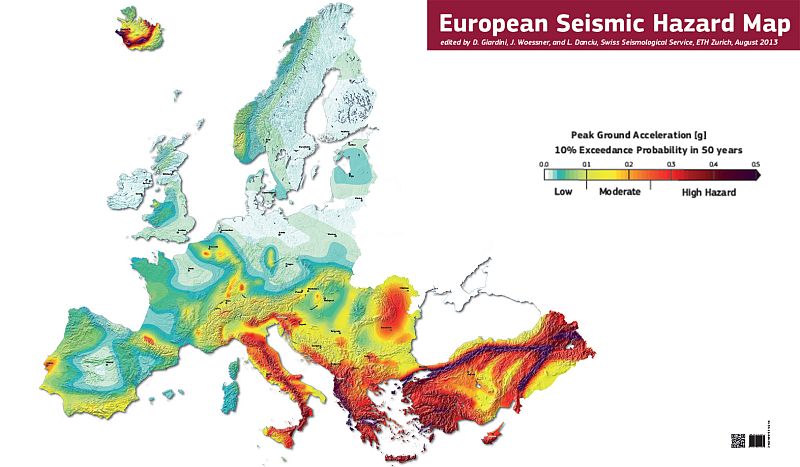 Mapa de Riesgo Sísmico Europeo.